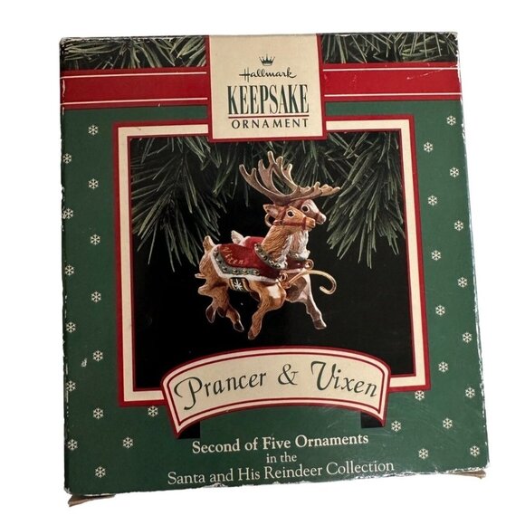 Hallmark Keepsake 1992 Ornament Prancer & Vixen Santa's Reindeer w/Box Christmas - Picture 1 of 10